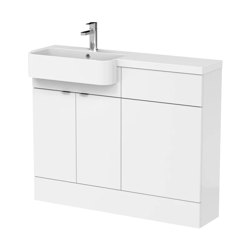Hudson Reed Fusion 1100mm Combination Unit & Left Hand Semi Recessed Basin Contemp Gloss White MFC Painted Gloss 904x1105x360mm - CBI146