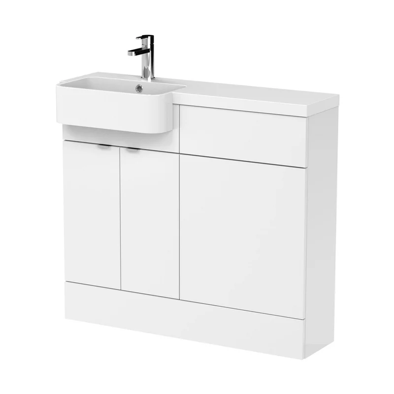 Hudson Reed Fusion 1000mm Combination Unit & Left Hand Semi Recessed Basin Contemp Gloss White MFC Painted Gloss 904x1005x360mm - CBI144
