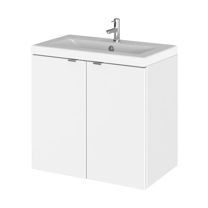 Hudson Reed Fusion 600mm Vanity Unit & Ceramic Basin Contemp Gloss White MFC Painted Gloss 579x605x360mm - CBI136A