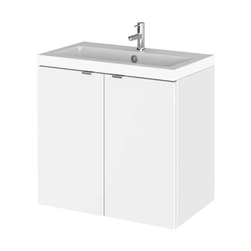 Hudson Reed Fusion 600mm Vanity Unit & Basin Contemp Gloss White MFC Painted Gloss 579x605x360mm - CBI136