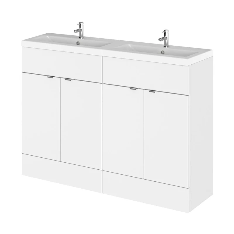 Hudson Reed Fusion 1200mm Vanity Unit & Double Ceramic Basin Contemp Gloss White MFC Painted Gloss 904x1208x360mm