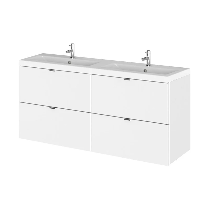 Hudson Reed Fusion 1200mm Vanity Unit & Double Ceramic Basin Contemp Gloss White MFC Painted Gloss 579x1208x360mm - CBI132A