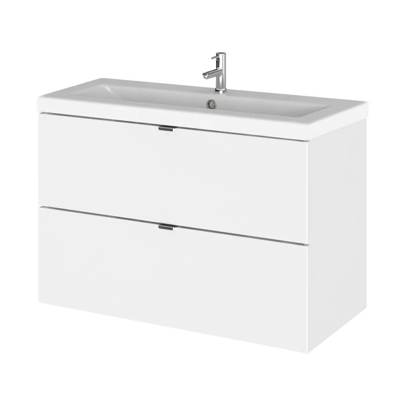 Hudson Reed Fusion 800mm Vanity Unit & Ceramic Basin Contemp Gloss White MFC Painted Gloss 579x805x360mm