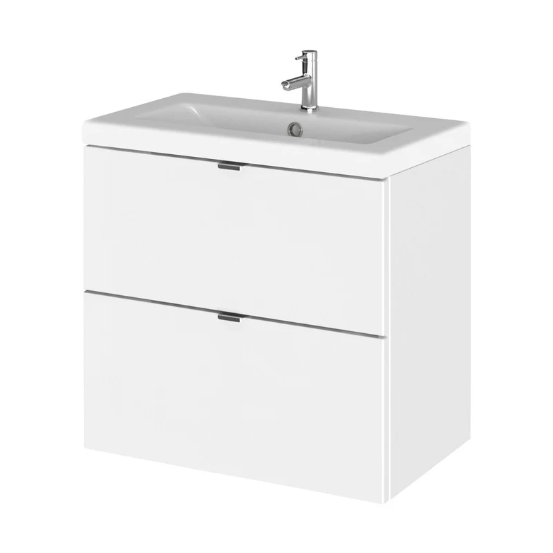Hudson Reed Fusion 600mm Vanity Unit & Ceramic Basin Contemp Gloss White MFC Painted Gloss 579x605x360mm - CBI130A