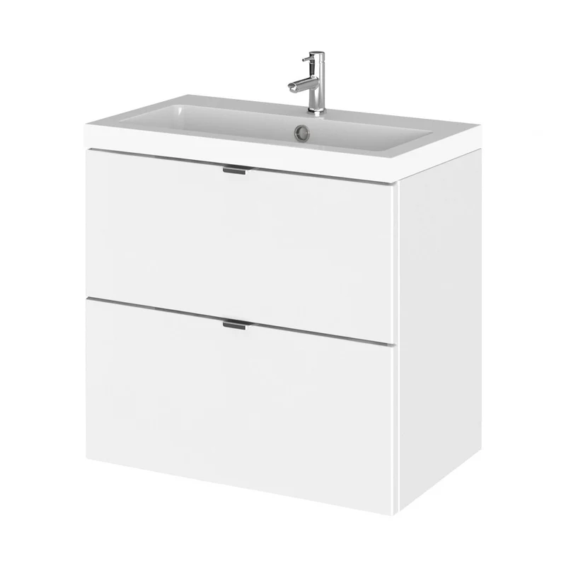 Hudson Reed Fusion 600mm Vanity Unit & Basin Contemp Gloss White MFC Painted Gloss 579x605x360mm - CBI130