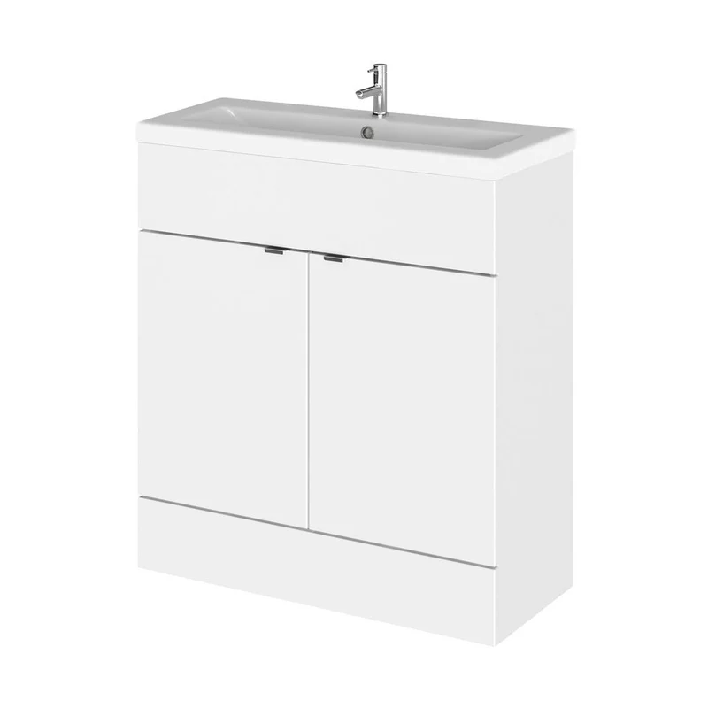 Hudson Reed Fusion 800mm Vanity Unit & Ceramic Basin Contemp Gloss White MFC Painted Gloss 904x805x360mm