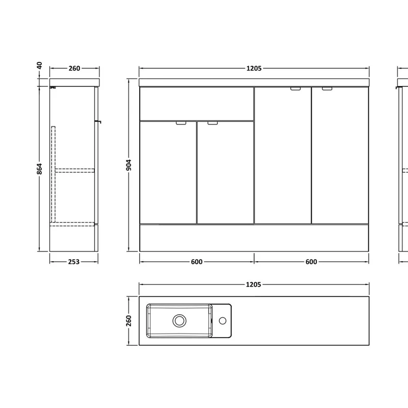 Hudson Reed Fusion 1200mm Combination - Compact Contemp Gloss White MFC Painted Gloss 904x1205x260mm - CBI125