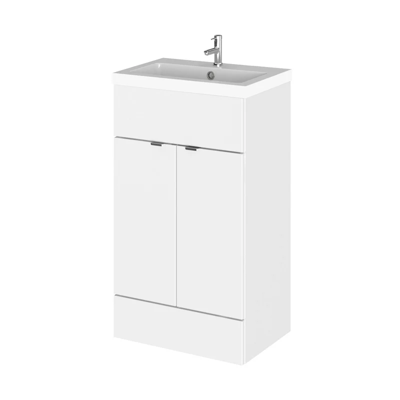 Hudson Reed Fusion 500mm Vanity Unit & Basin Contemp Gloss White MFC Painted Gloss 904x505x360mm