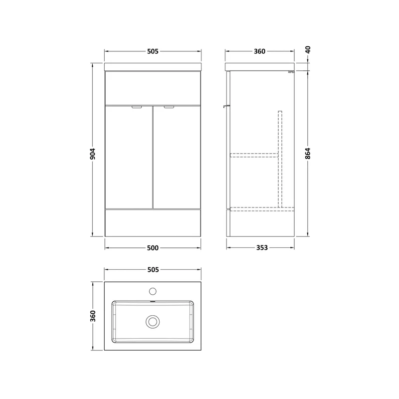 Hudson Reed Fusion 500mm Vanity Unit & Basin Contemp Gloss White MFC Painted Gloss 904x505x360mm