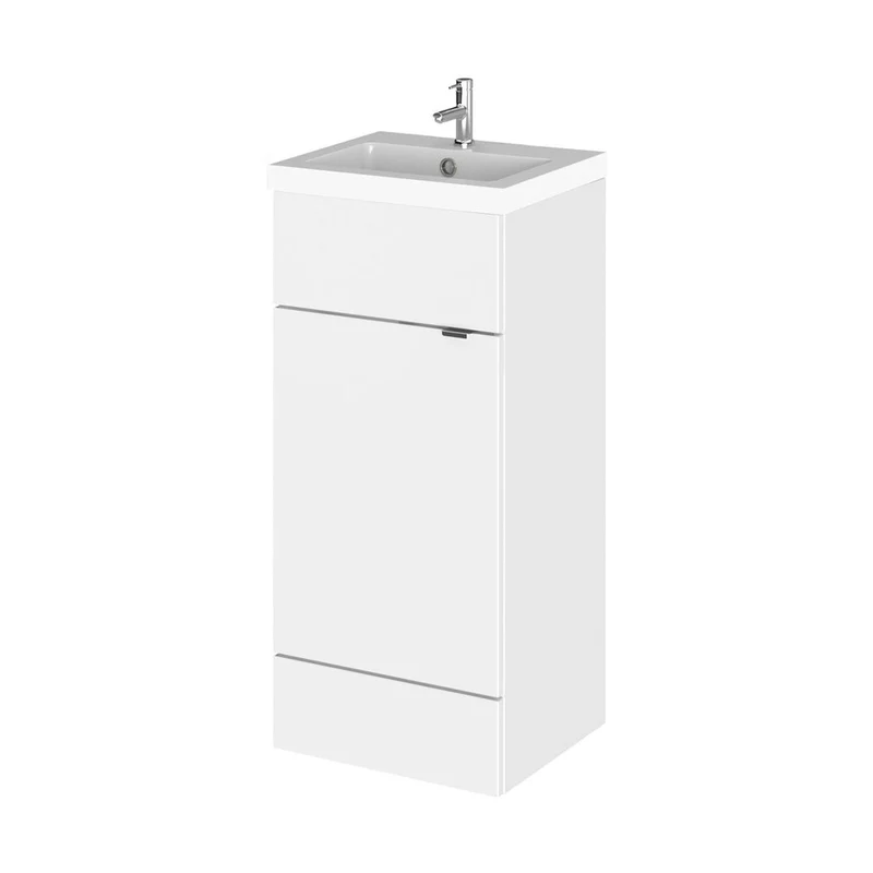 Hudson Reed Fusion 400mm Vanity Unit & Basin Contemp Gloss White MFC Painted Gloss 904x405x400mm