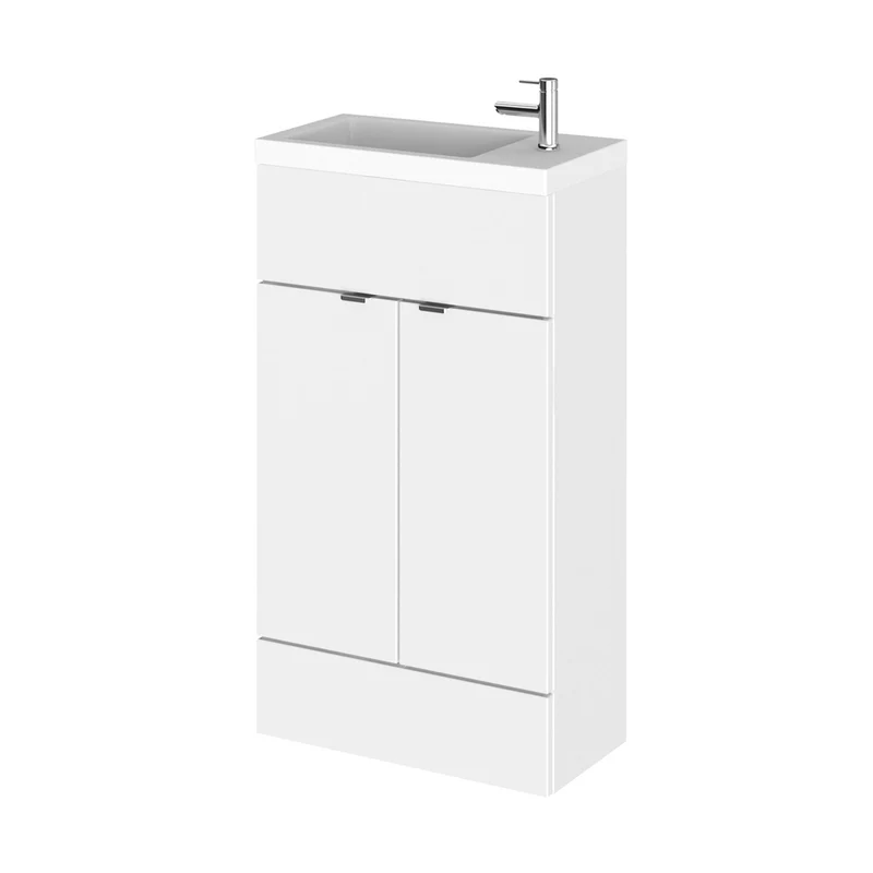 Hudson Reed Fusion 500mm Vanity Unit & Basin - Compact Contemp Gloss White MFC Painted Gloss 904x505x260mm