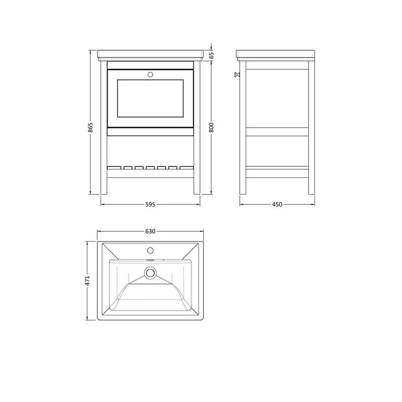 Hudson Reed Bexley 600mm Floor Standing Vanity & Basin 1th Trad Fern Green Fireclay,MDF Vinyl Smooth Matt 865x630x471mm