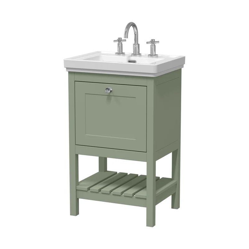 Hudson Reed Bexley 500mm Floor Standing Vanity & Basin 3th Trad Fern Green MDF Vinyl Smooth Matt 865x531x406mm