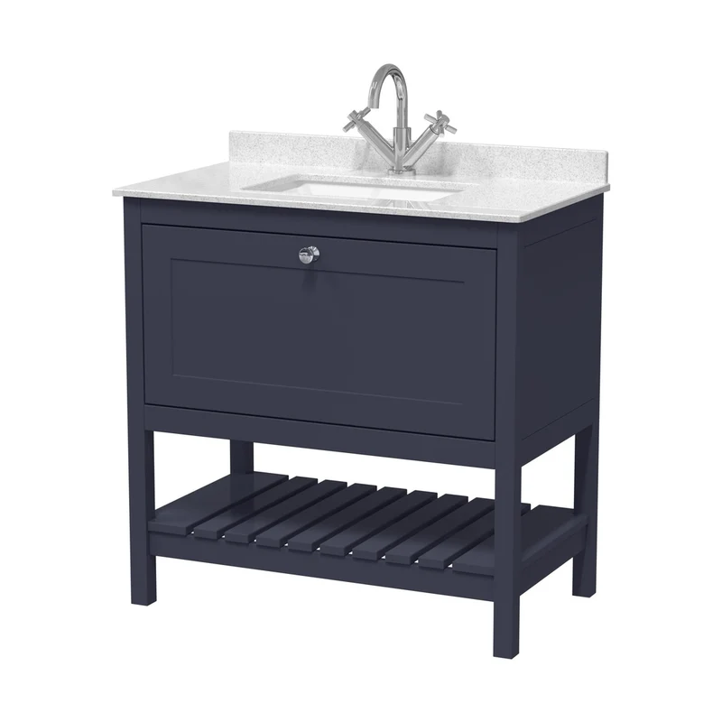 Hudson Reed Bexley 800mm Floor Standing Vanity & Marble Top 1th Trad Indigo Blue MDF Vinyl Smooth Matt 814x820x463mm