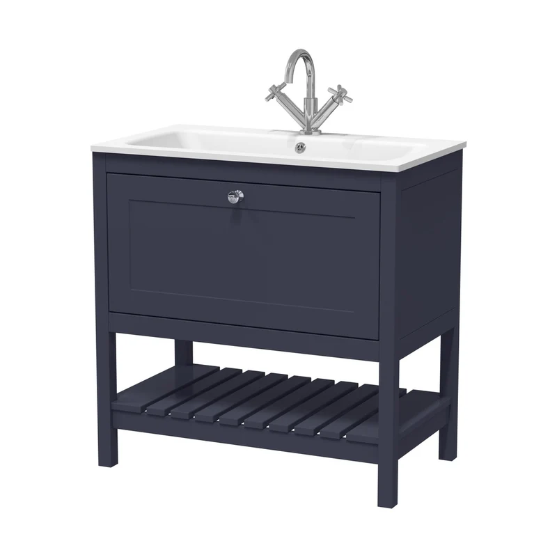 Hudson Reed Bexley 800mm Floor Standing Drawer & Stone Basin 1th Trad Indigo Blue MDF Vinyl Smooth Matt,stone 816x810x460mm - BEX327P