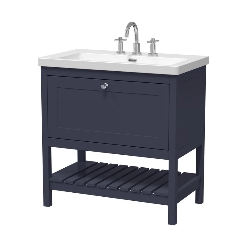 Hudson Reed Bexley 800mm Floor Standing Vanity & Basin 3th Trad Indigo Blue Fireclay,MDF Vinyl Smooth Matt 845x813x462mm