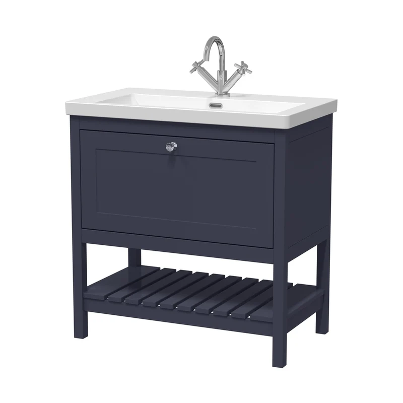 Hudson Reed Bexley 800mm Floor Standing Vanity & Basin 1th Trad Indigo Blue Fireclay,MDF Vinyl Smooth Matt 845x813x462mm