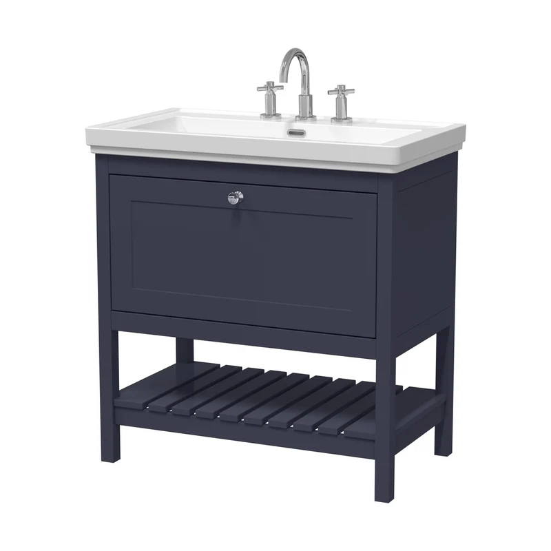 Hudson Reed Bexley 800mm Floor Standing Vanity & Basin 3th Trad Indigo Blue Fireclay,MDF Vinyl Smooth Matt 865x830x470mm