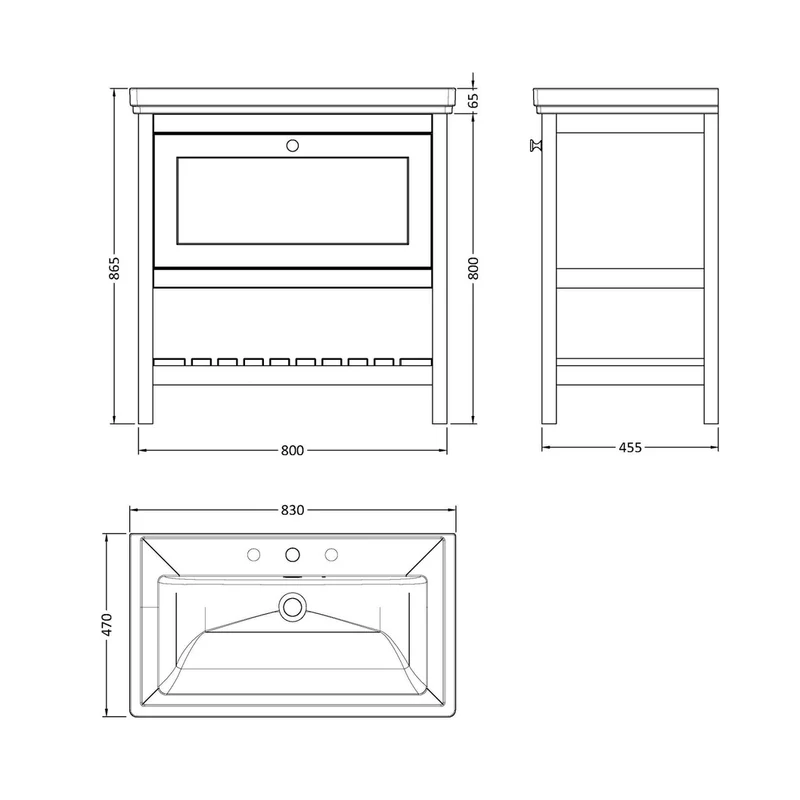Hudson Reed Bexley 800mm Floor Standing Vanity & Basin 3th Trad Indigo Blue Fireclay,MDF Vinyl Smooth Matt 865x830x470mm