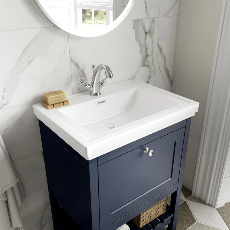 Hudson Reed Bexley 800mm Floor Standing Vanity & Basin 1th Trad Indigo Blue Fireclay,MDF Vinyl Smooth Matt 865x830x470mm