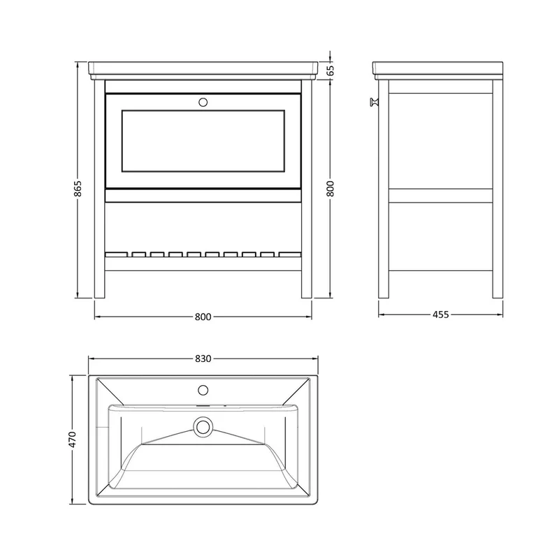 Hudson Reed Bexley 800mm Floor Standing Vanity & Basin 1th Trad Indigo Blue Fireclay,MDF Vinyl Smooth Matt 865x830x470mm