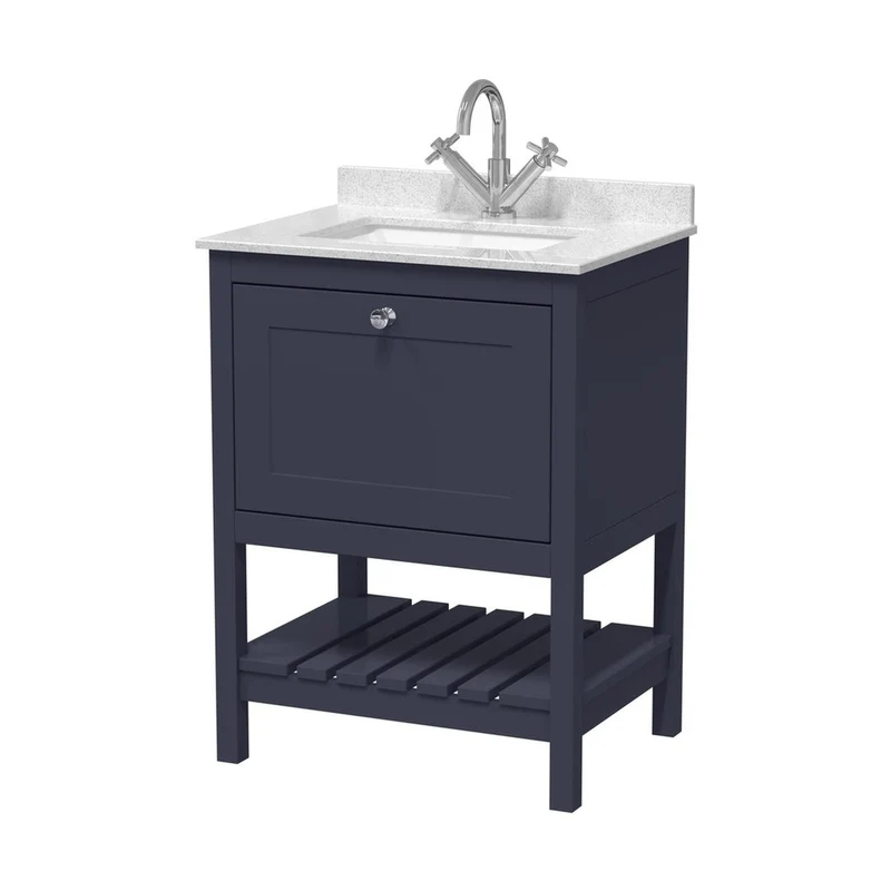 Hudson Reed Bexley 600mm Floor Standing Vanity & Marble Top 1th Trad Indigo Blue MDF Vinyl Smooth Matt 814x620x463mm