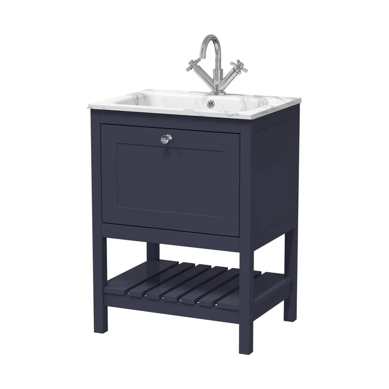 Hudson Reed Bexley 600mm Floor Standing Drawer & Stone Basin 1th Trad Indigo Blue MDF Vinyl Smooth Matt,stone 816x610x460mm - BEX325Q