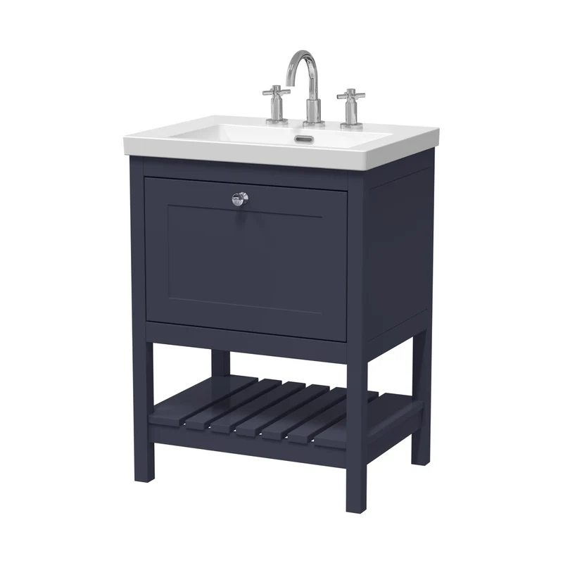 Hudson Reed Bexley 600mm Floor Standing Vanity & Basin 3th Trad Indigo Blue Fireclay,MDF Vinyl Smooth Matt 845x613x462mm