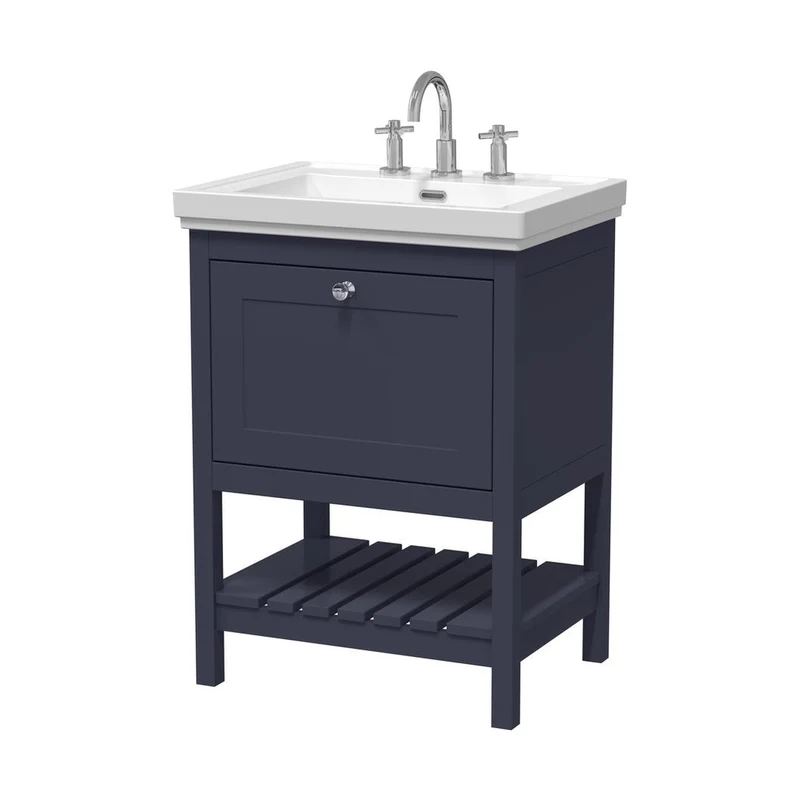 Hudson Reed Bexley 600mm Floor Standing Vanity & Basin 3th Trad Indigo Blue Fireclay,MDF Vinyl Smooth Matt 865x630x471mm
