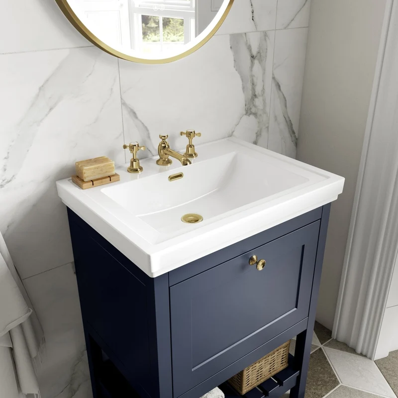 Hudson Reed Bexley 600mm Floor Standing Vanity & Basin 3th Trad Indigo Blue Fireclay,MDF Vinyl Smooth Matt 865x630x471mm