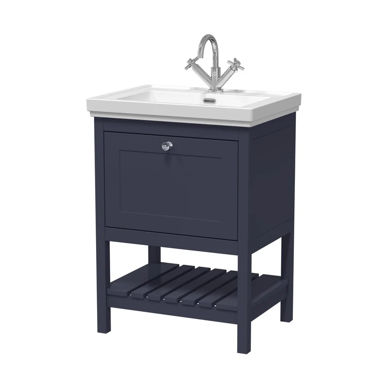 Hudson Reed Bexley 600mm Floor Standing Vanity & Basin 1th Trad Indigo Blue Fireclay,MDF Vinyl Smooth Matt 865x630x471mm