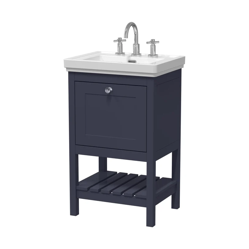 Hudson Reed Bexley 500mm Floor Standing Vanity & Basin 3th Trad Indigo Blue MDF Vinyl Smooth Matt 865x531x406mm
