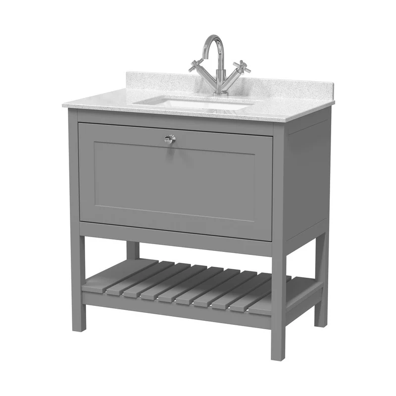Hudson Reed Bexley 800mm Floor Standing Vanity & Marble Top 1th Trad Cool Grey MDF Vinyl Smooth Matt 814x820x463mm