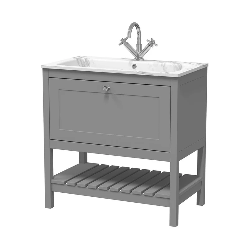 Hudson Reed Bexley 800mm Floor Standing Drawer & Stone Basin 1th Trad Cool Grey MDF Vinyl Smooth Matt,stone 816x810x460mm - BEX227Q
