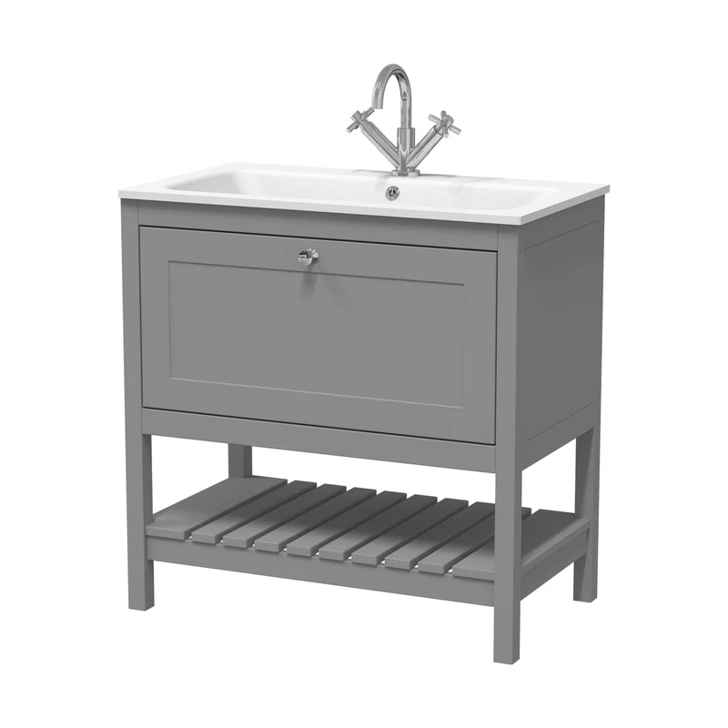 Hudson Reed Bexley 800mm Floor Standing Drawer & Stone Basin 1th Trad Cool Grey MDF Vinyl Smooth Matt,stone 816x810x460mm - BEX227P