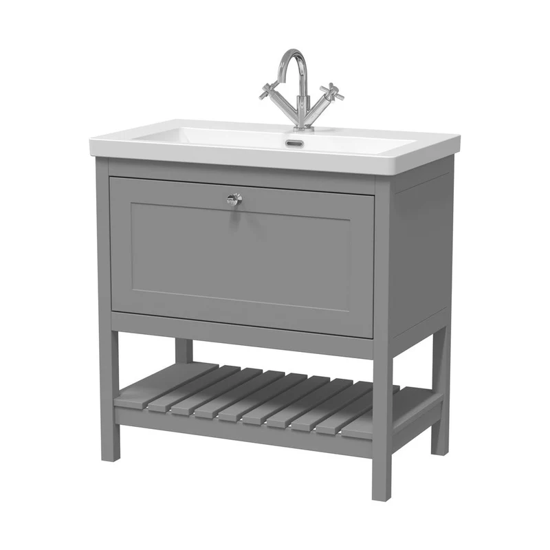 Hudson Reed Bexley 800mm Floor Standing Vanity & Basin 1th Trad Cool Grey Fireclay,MDF Vinyl Smooth Matt 845x813x462mm