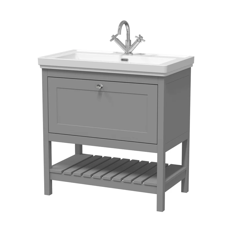 Hudson Reed Bexley 800mm Floor Standing Vanity & Basin 1th Trad Cool Grey Fireclay,MDF Vinyl Smooth Matt 865x830x470mm