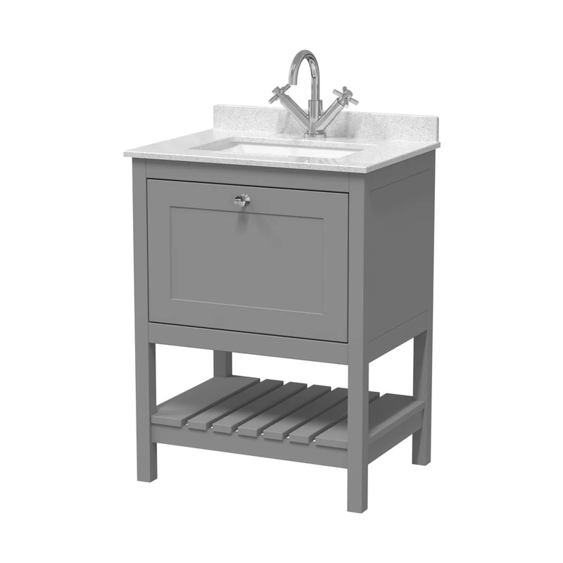 Hudson Reed Bexley 600mm Floor Standing Vanity & Marble Top 1th Trad Cool Grey MDF Vinyl Smooth Matt 814x620x463mm