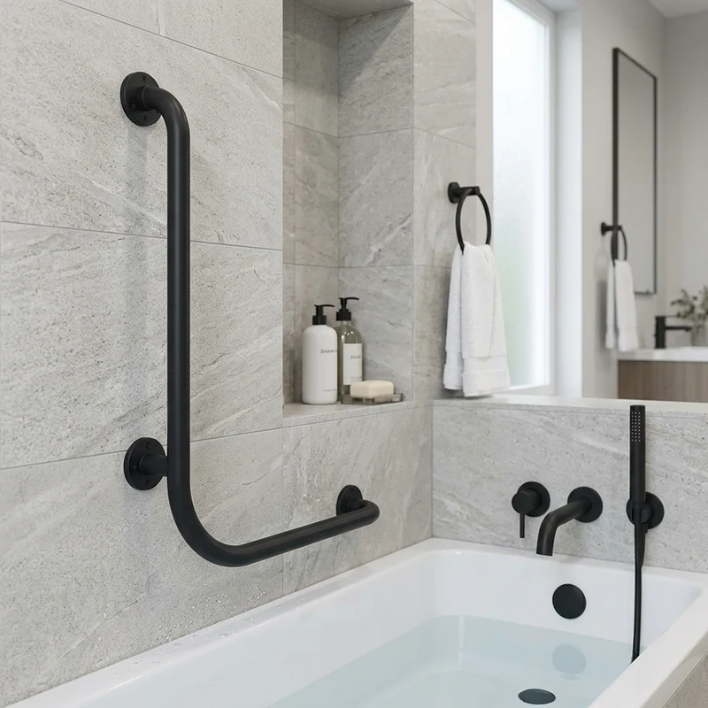 Barre d'appui pour baignoire main droite en acier inoxydable - Série Black