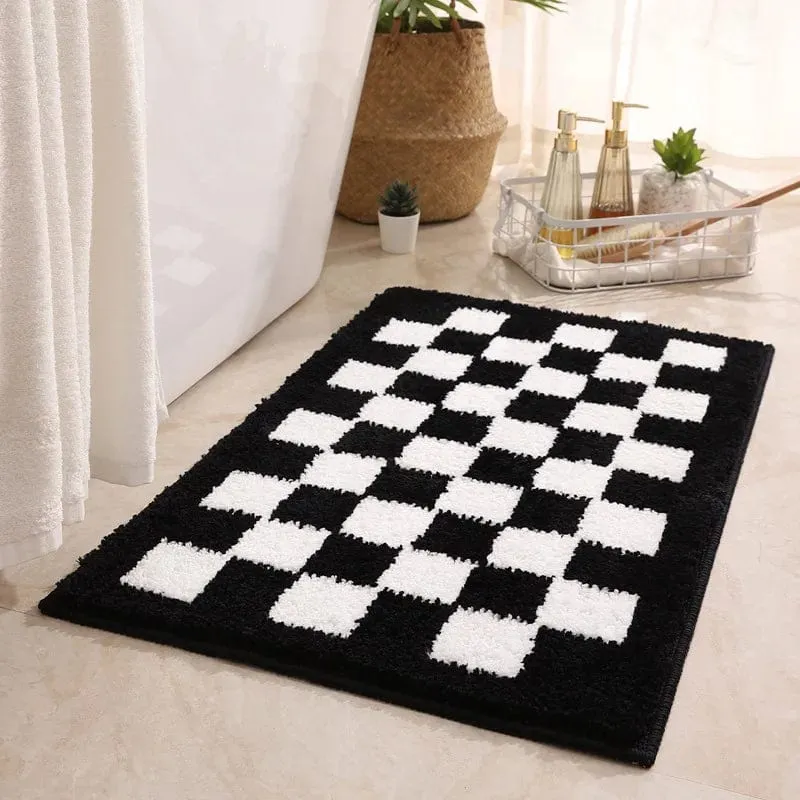 ChessMath Badmat – Zwart-Witte Geruite Mat met Antislip | Ymonde