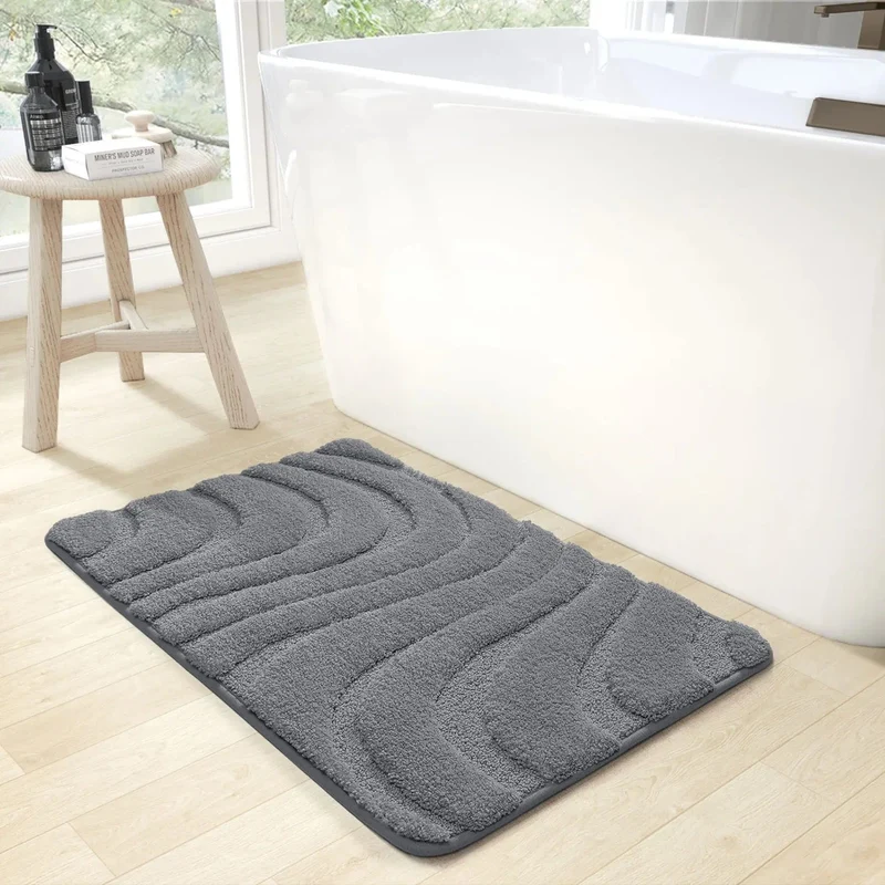 GreyWave Badmat – Luxe Donkergrijze Mat met Antislip | Ymonde