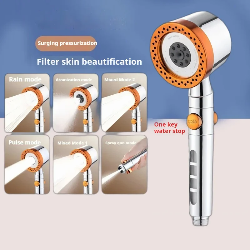 FlowFive Douchekop - 5-Spray Handdouche met Filter en Stopknop | Ymonde