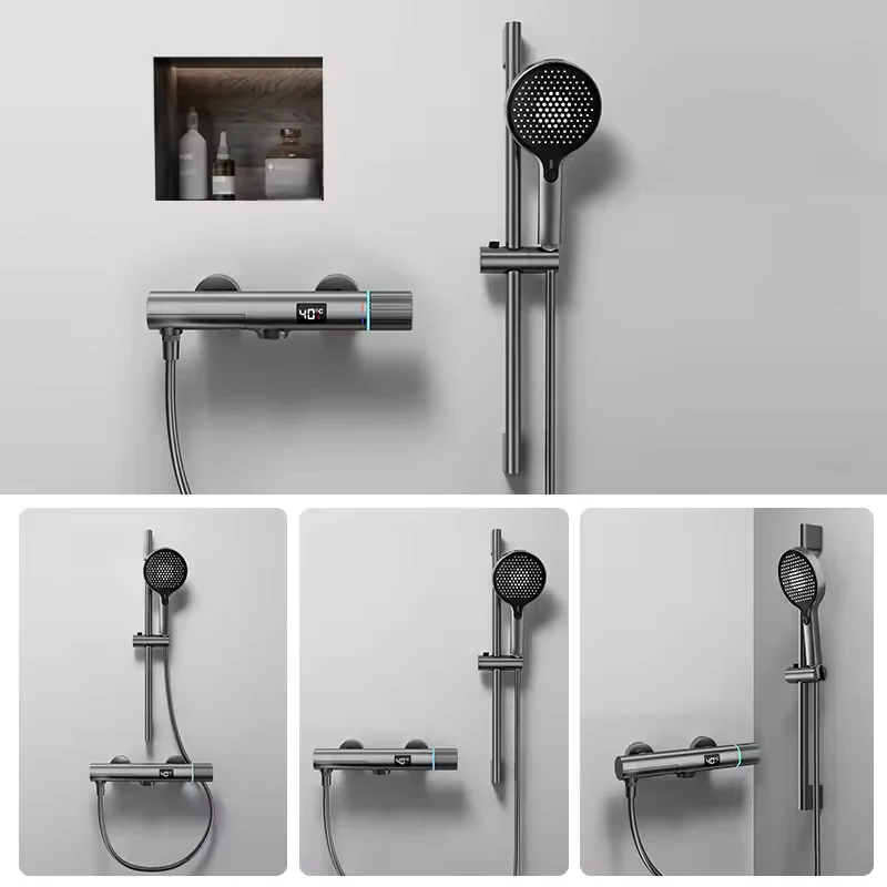 GraySpray Doucheset - Grijze Opbouw Douche met Mengkraan en Display | Ymonde