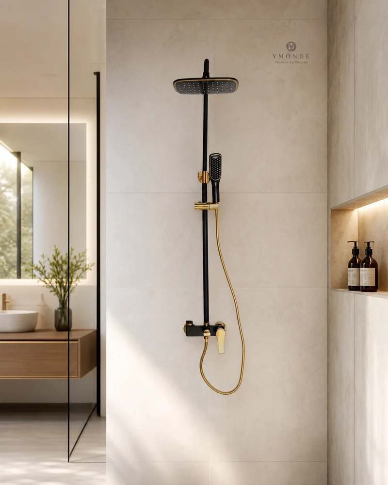 NoirFlash Zwarte Doucheset - Thermostatische Opbouw met Regendouche en Handdouche | Ymonde