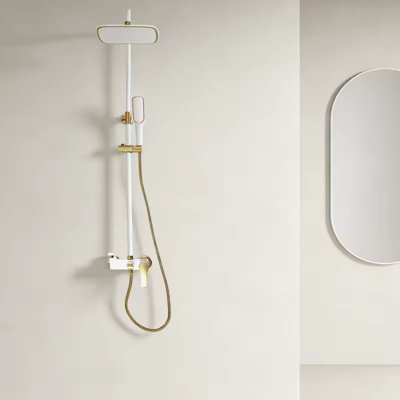 ShinyFlow Luxe Witte Doucheset met Goudaccenten en Regendouche | Ymonde