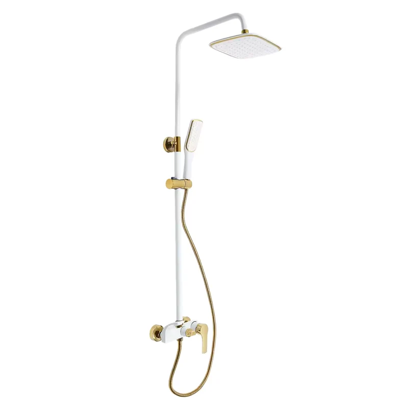 ShinyFlow Luxe Witte Doucheset met Goudaccenten en Regendouche | Ymonde