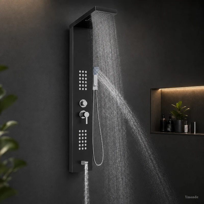 NoirPanel Zwarte Inbouw Douchekolom met Regendouche en Handdouche | Ymonde