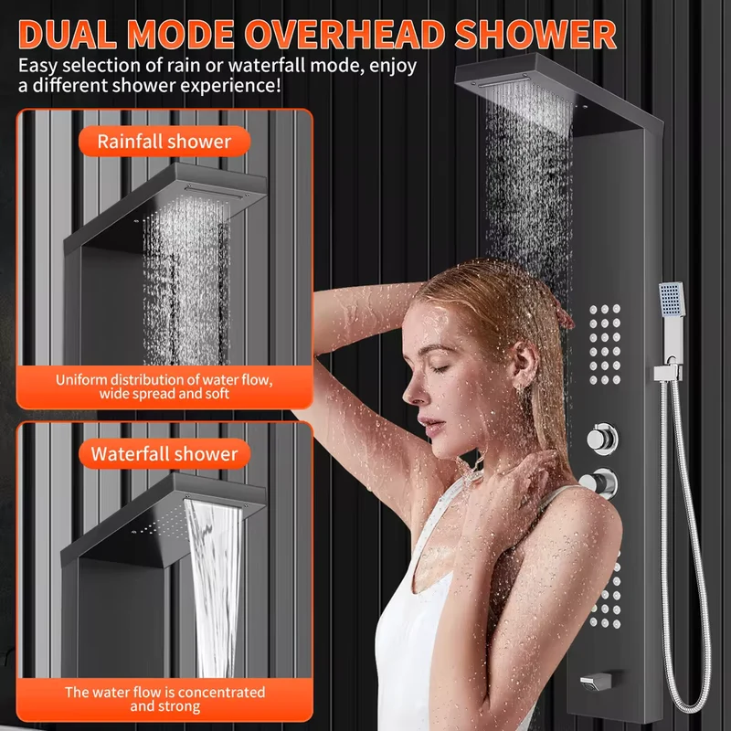 NoirPanel Zwarte Inbouw Douchekolom met Regendouche en Handdouche | Ymonde