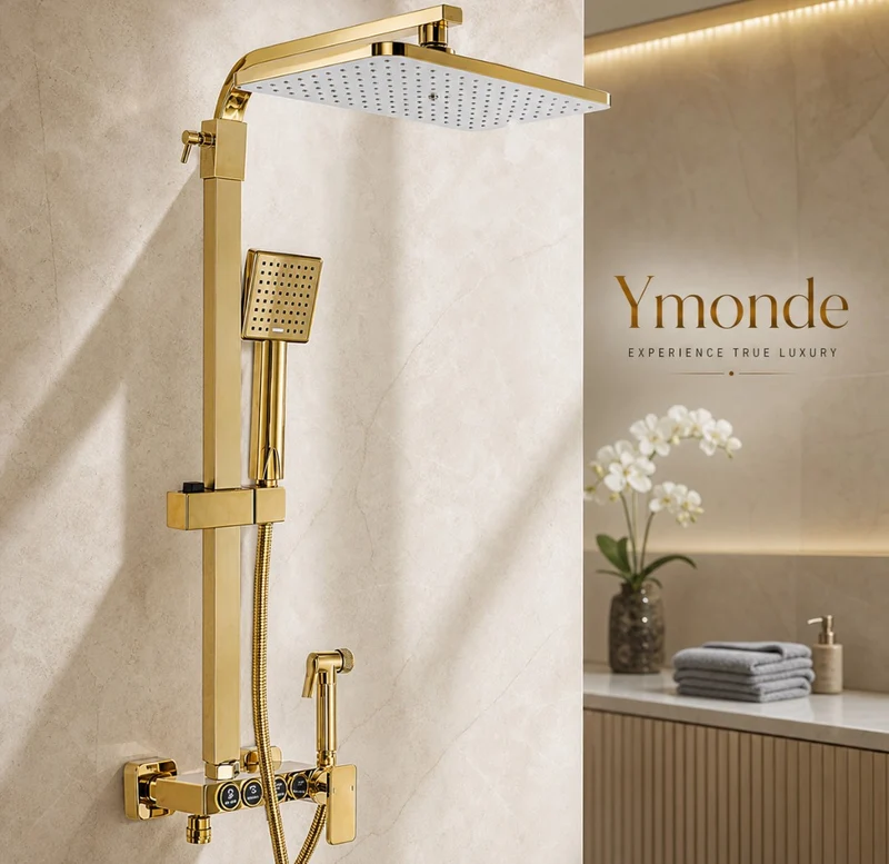 GoldFlow Doucheset – Opbouw Driedelige Goudkleurige Douche | Ymonde