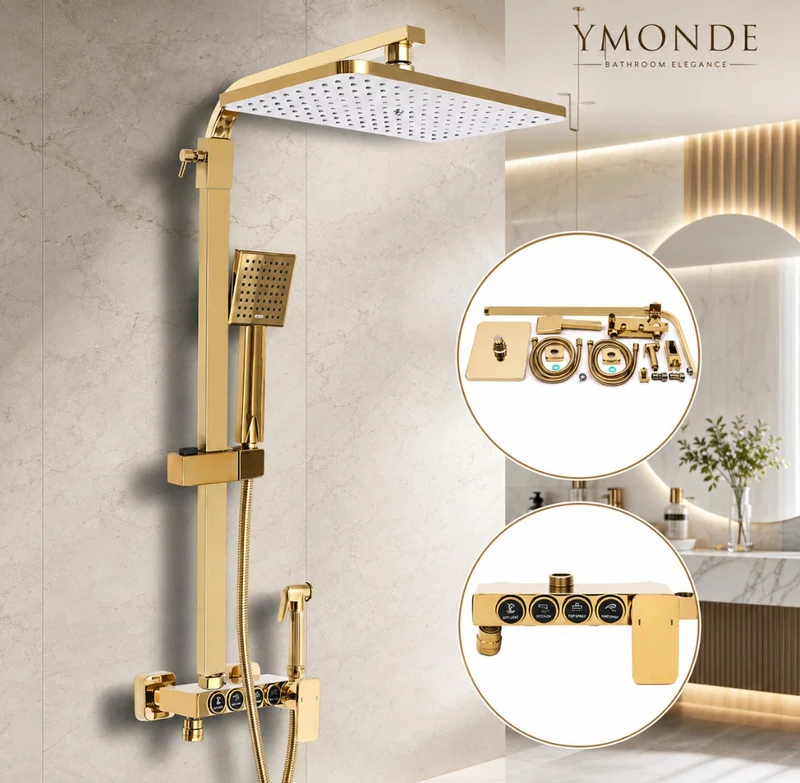 GoldFlow Doucheset – Opbouw Driedelige Goudkleurige Douche | Ymonde